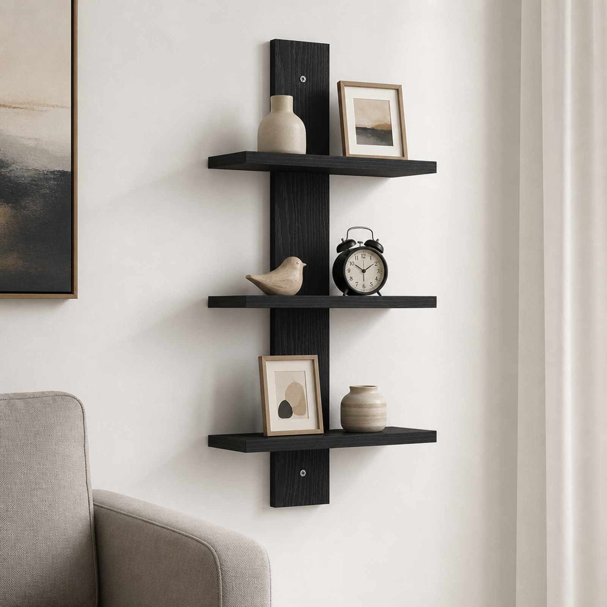 Wall Shelf Black Oak 30 x 13.5 x 64.5 cm Engineered Wood