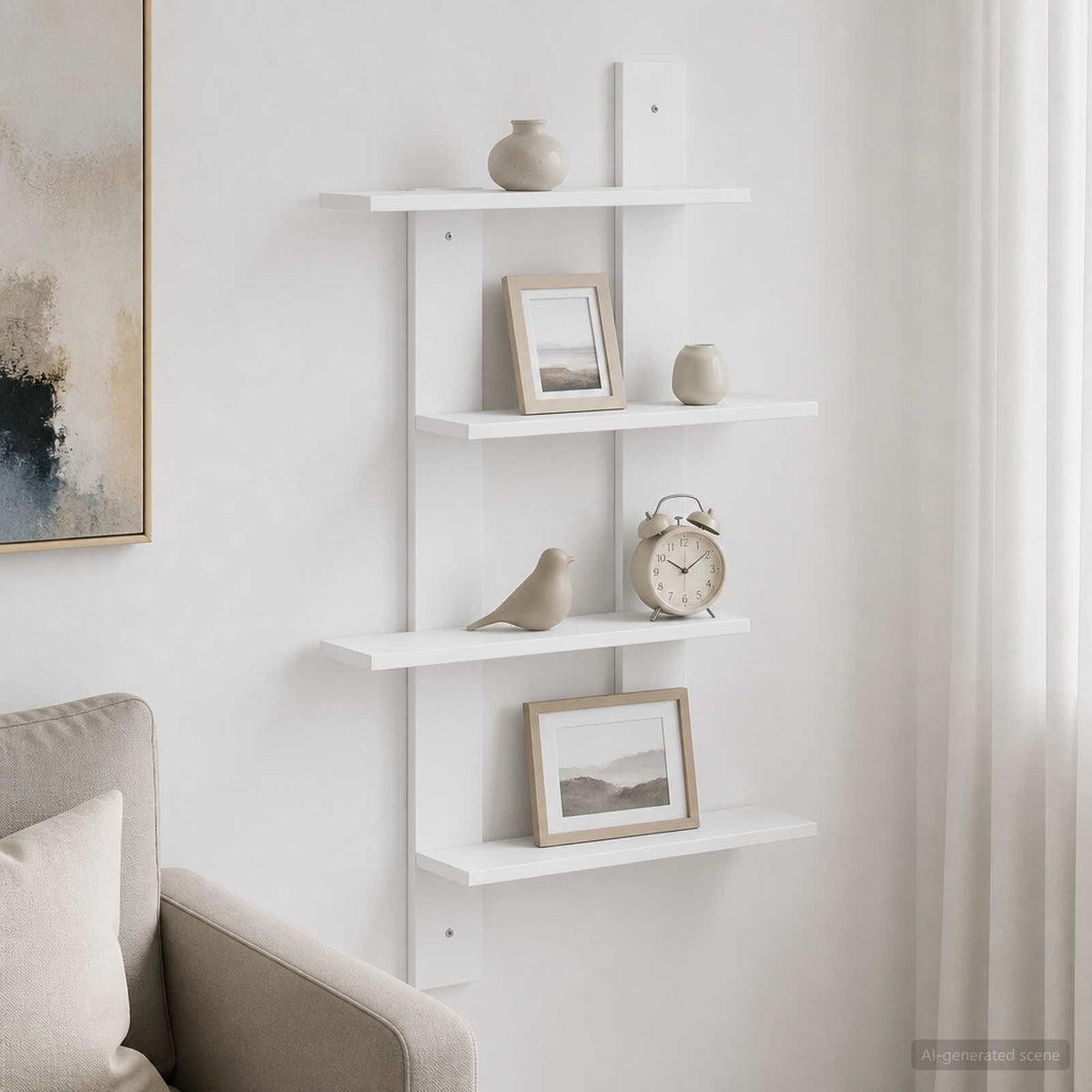 Wall Shelf White 61 x 13.5 x 105 cm Engineered Wood