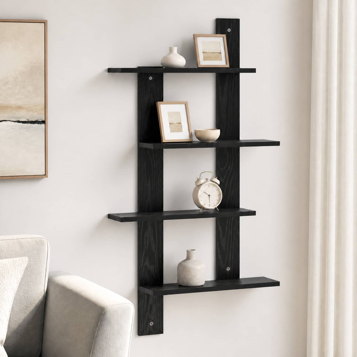 Wall Shelf Black Oak 61 x 13.5 x 105 cm Engineered Wood