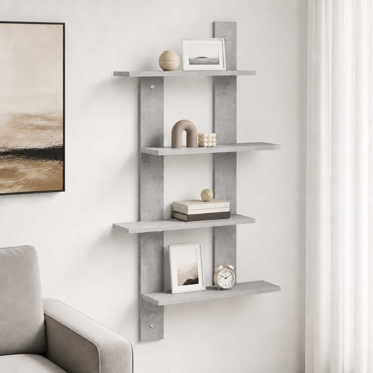 Wall Shelf Concrete Grey 61 x 13.5 x 105 cm Engineered Wood