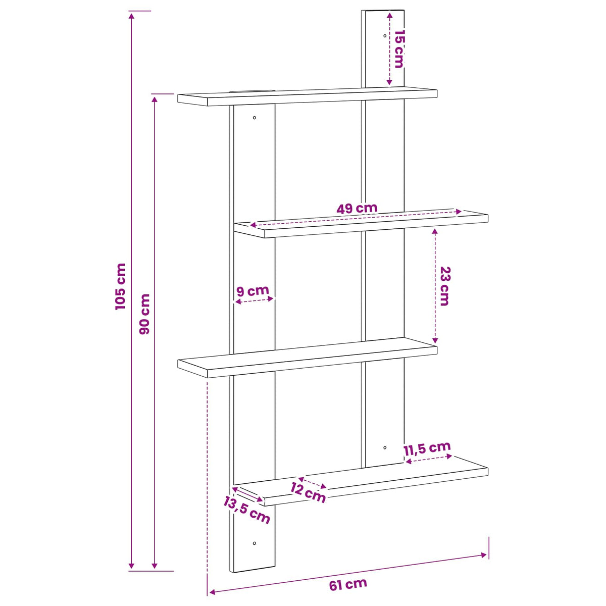 Wall Shelf Artisan Oak 61 x 13.5 x 105 cm Engineered Wood