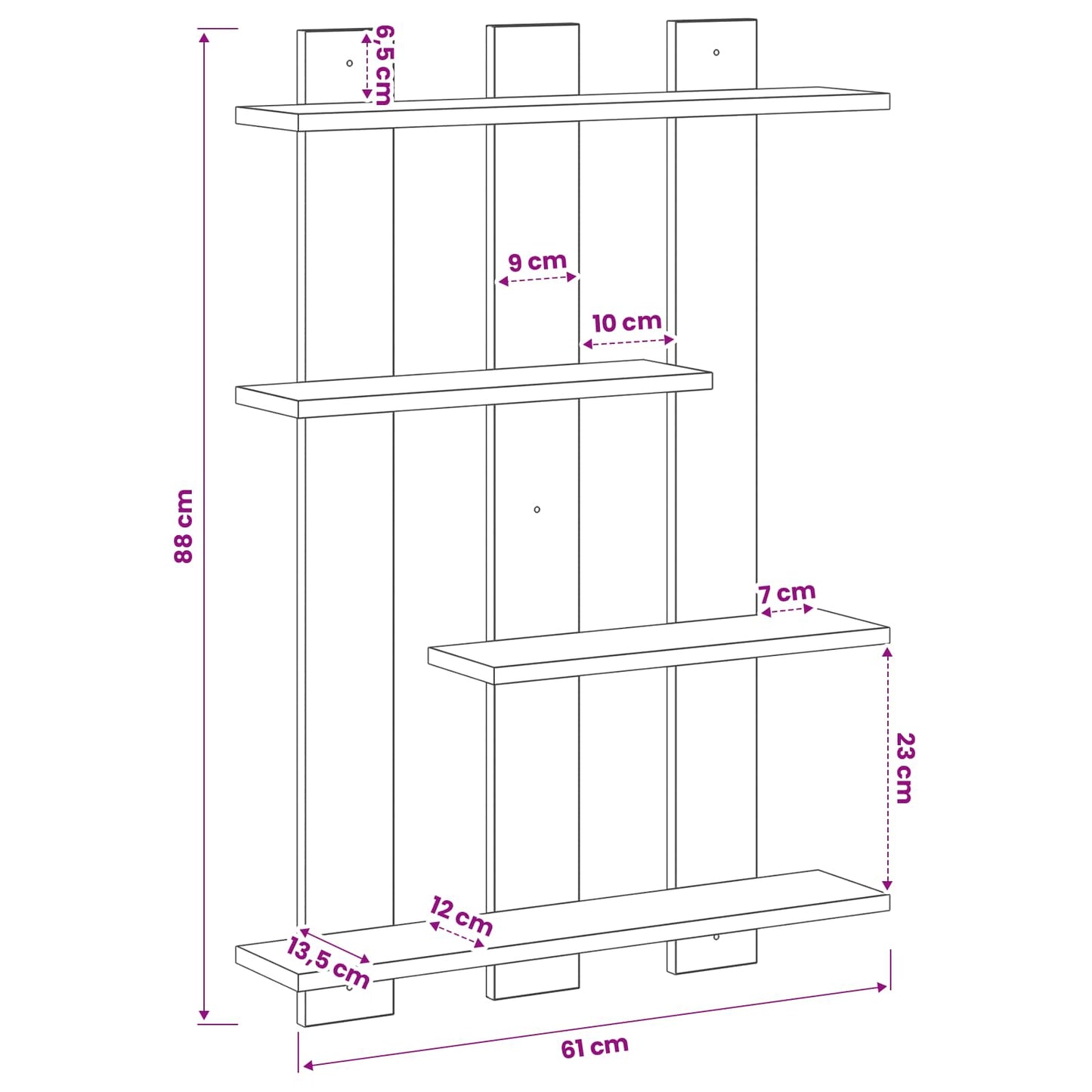 Wall Shelf White 61 x 13.5 x 88 cm Engineered Wood