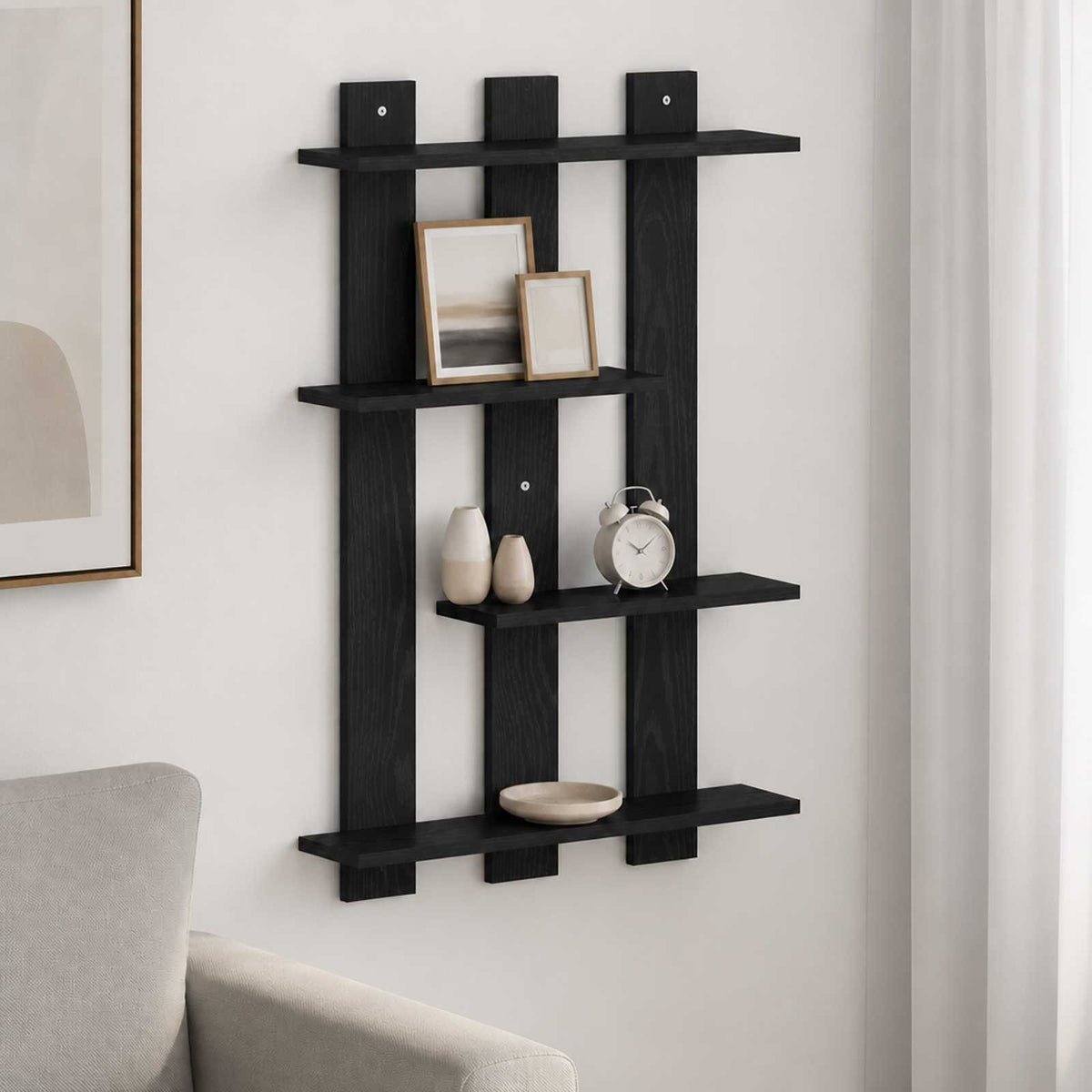 Wall Shelf Black Oak 61 x 13.5 x 88 cm Engineered Wood