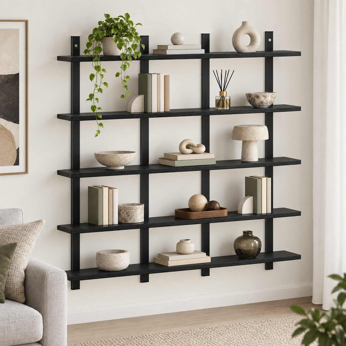 Wall Shelf Black Oak 102 x 13.5 x 102 cm Engineered Wood