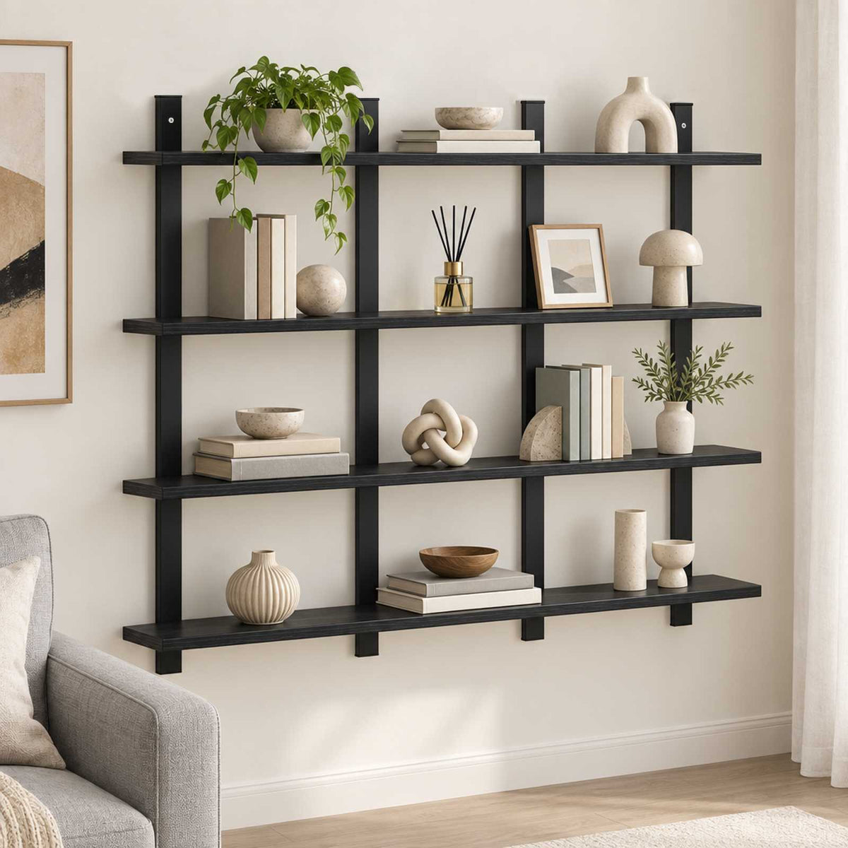 Wall Shelf Black Oak 102 x 13.5 x 80 cm Engineered Wood