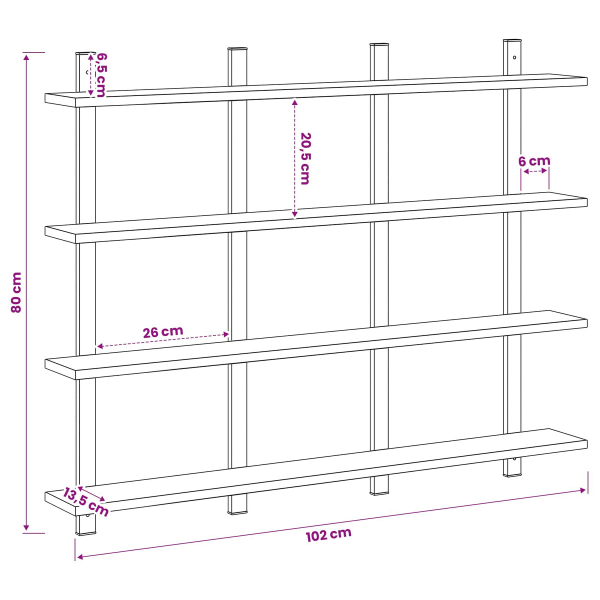Wall Shelf Black Oak 102 x 13.5 x 80 cm Engineered Wood