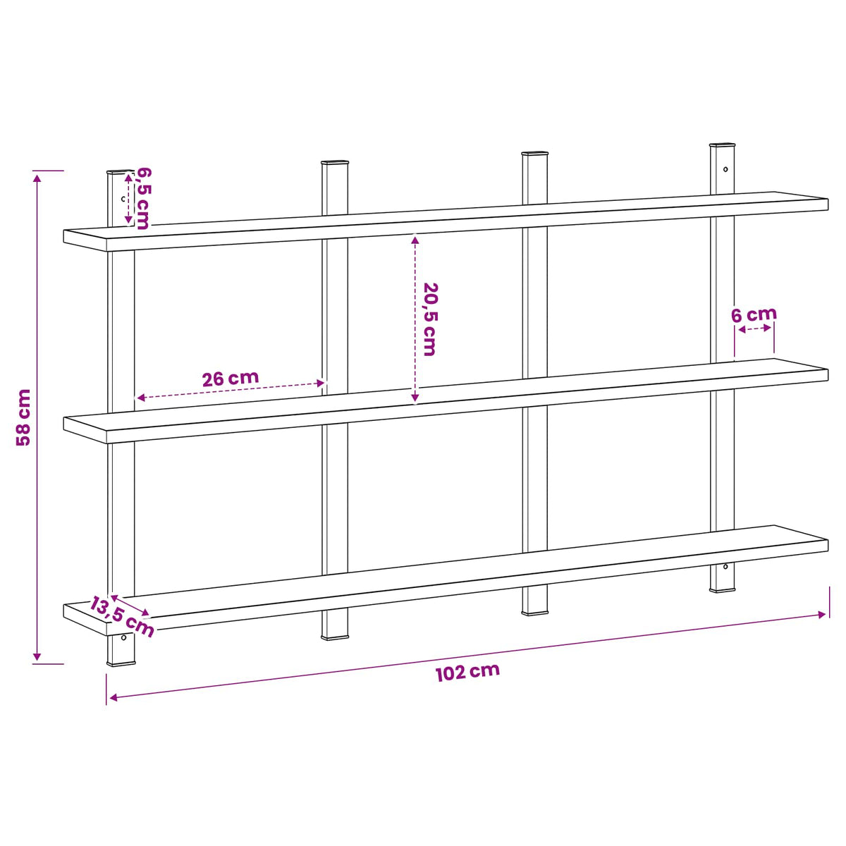 Wall Shelf Old Wood 102 x 13.5 x 58 cm Engineered Wood