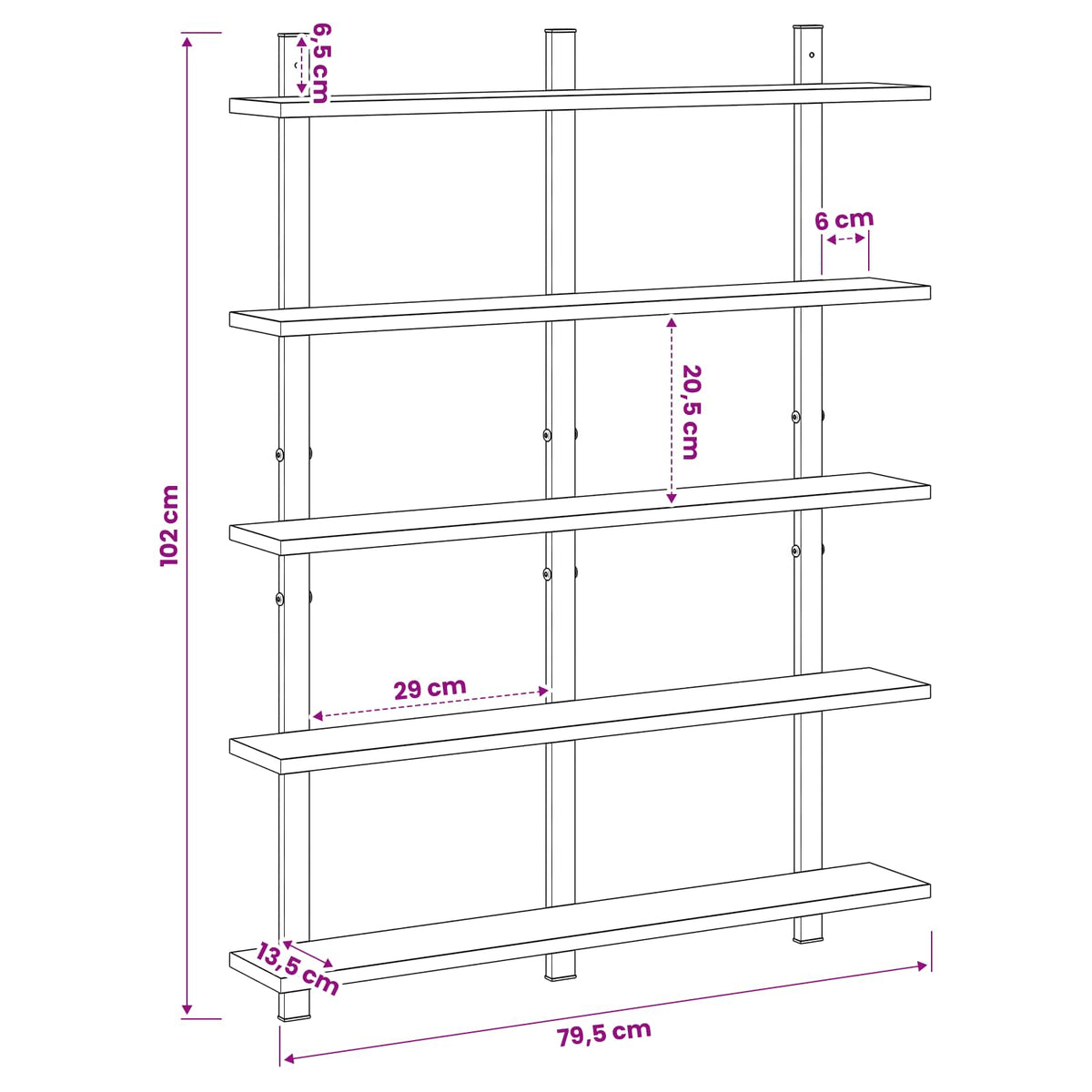 Wall Shelf Smoked Oak 79.5 x 13.5 x 102 cm Engineered Wood