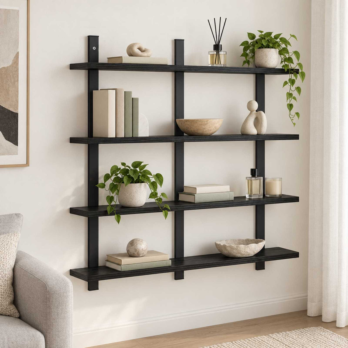 Wall Shelf Black Oak 79.5 x 13.5 x 80 cm Engineered Wood