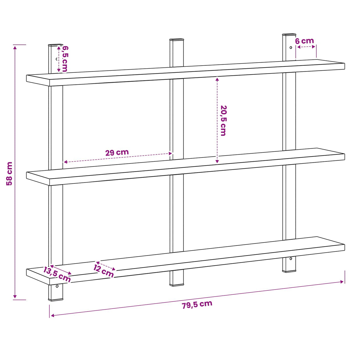 Wall Shelf Black Oak 79.5 x 13.5 x 58 cm Engineered Wood