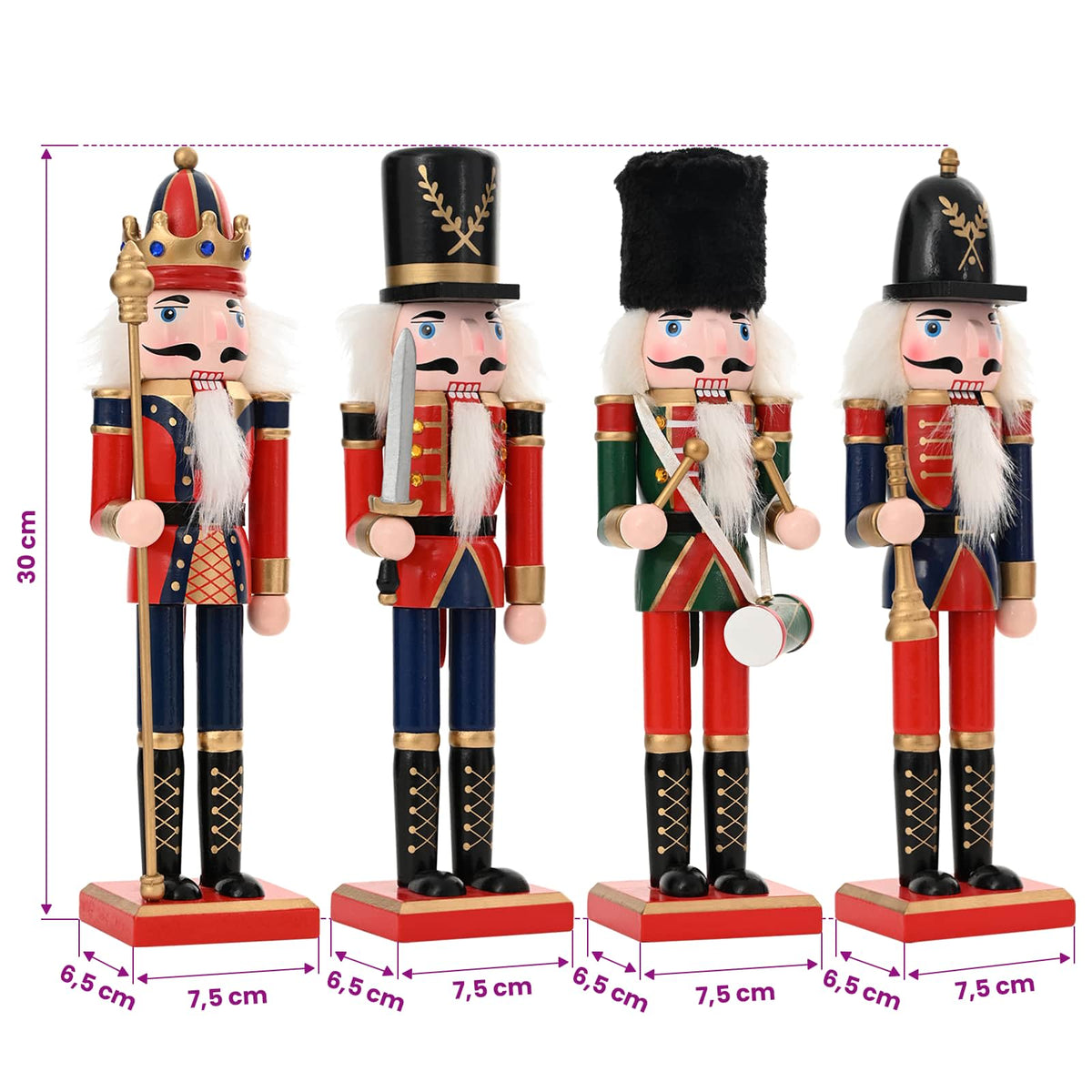 Christmas Nutcracker TURKU 4 pcs Red and Black 30 cm