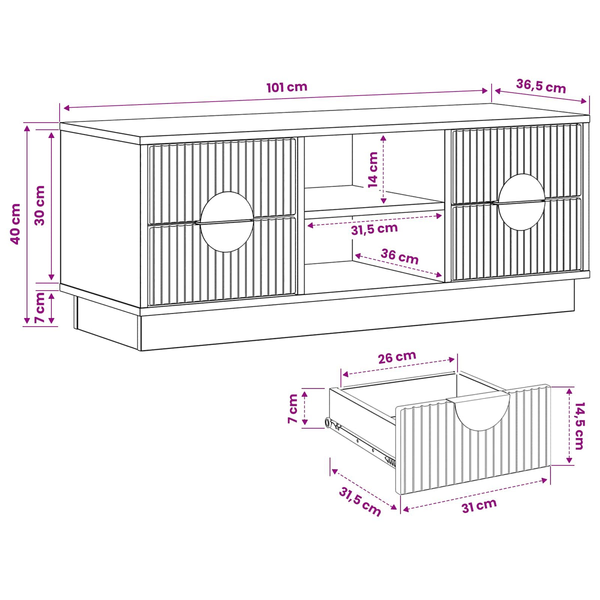 TV Cabinet VENRAY 101 x 36.5 x 40 cm High Gloss White