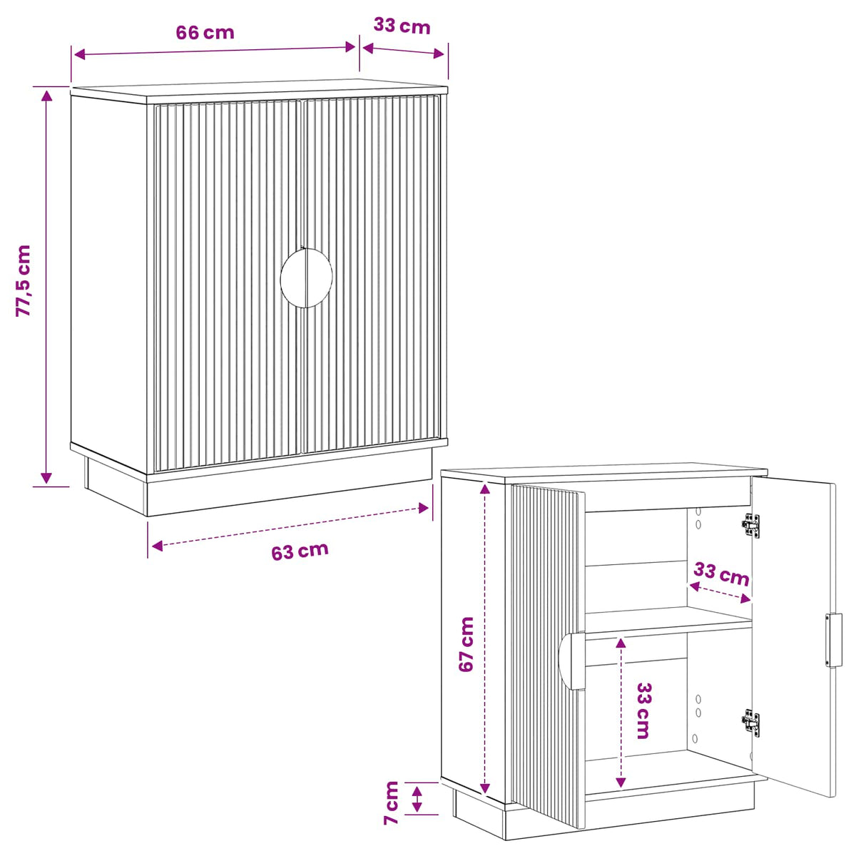 Sideboard VENRAY High Gloss White 66 x 33 x 77.5 cm