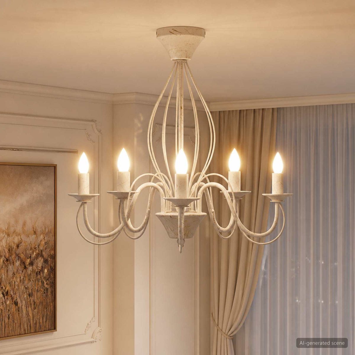 Chandelier E14 Metal Antique White Ø 52 x 47 cm