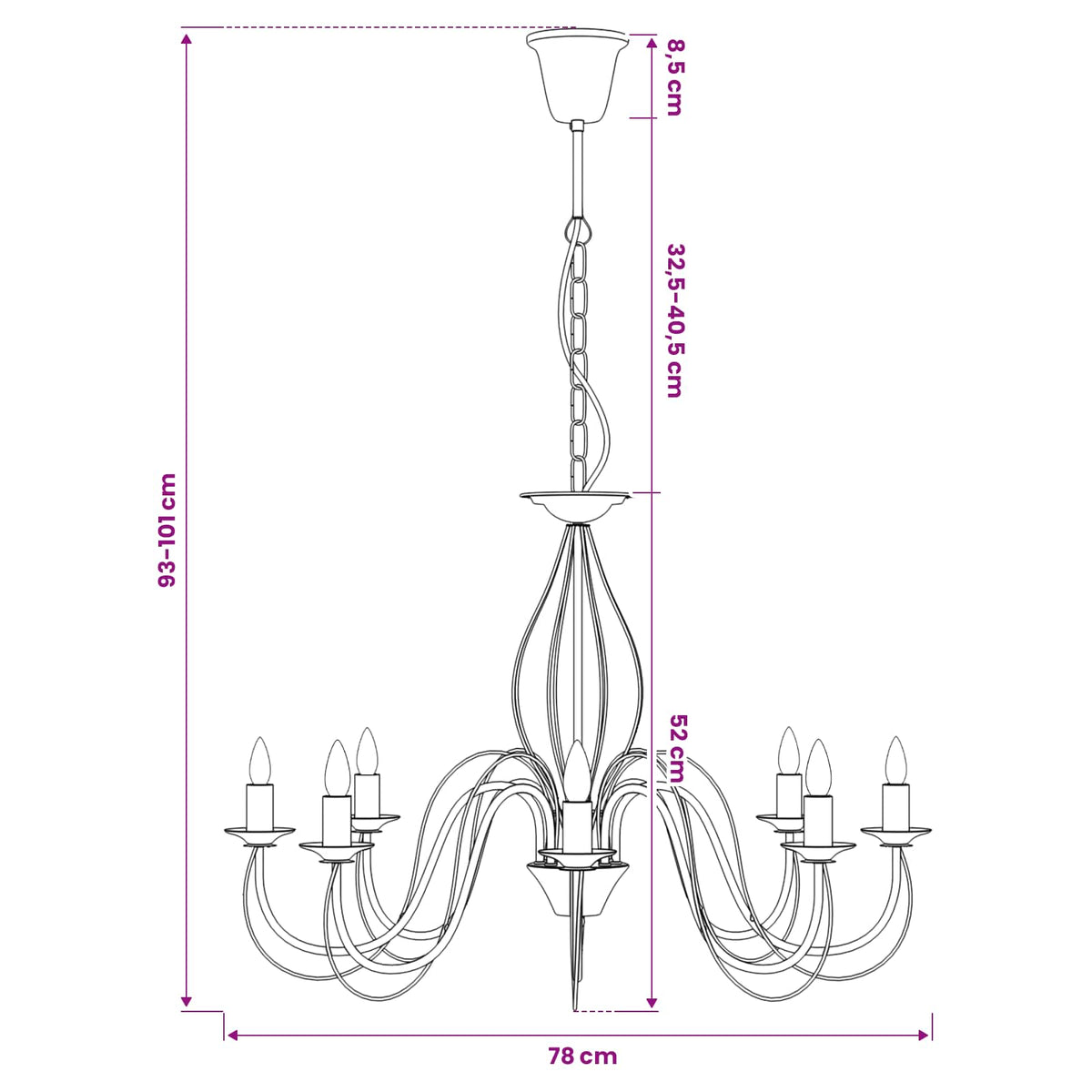 Adjustable Chandelier E14 Metal White Ø 78 x 101 cm
