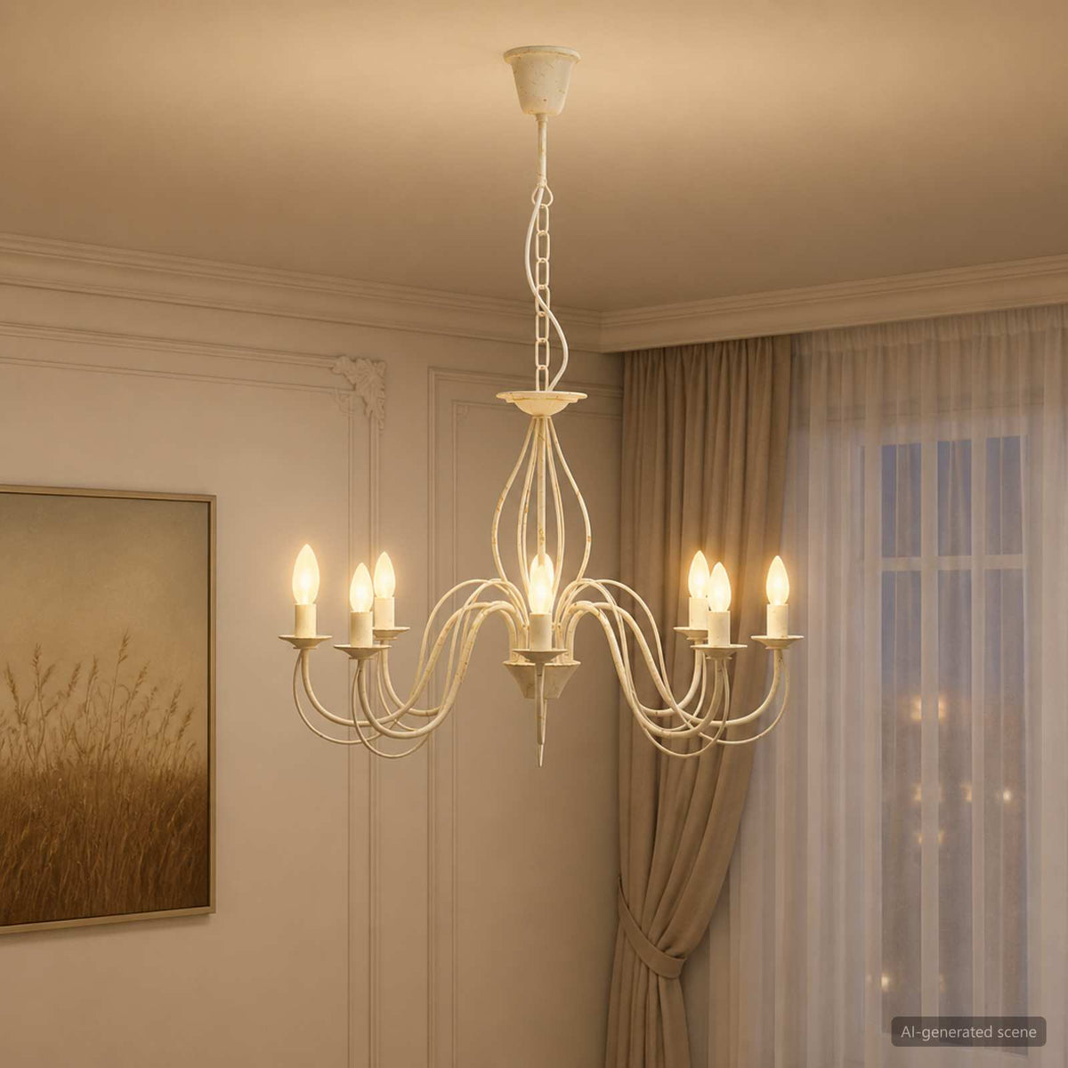 Adjustable Chandelier E14 Metal Antique White Ø 78 x 101 cm