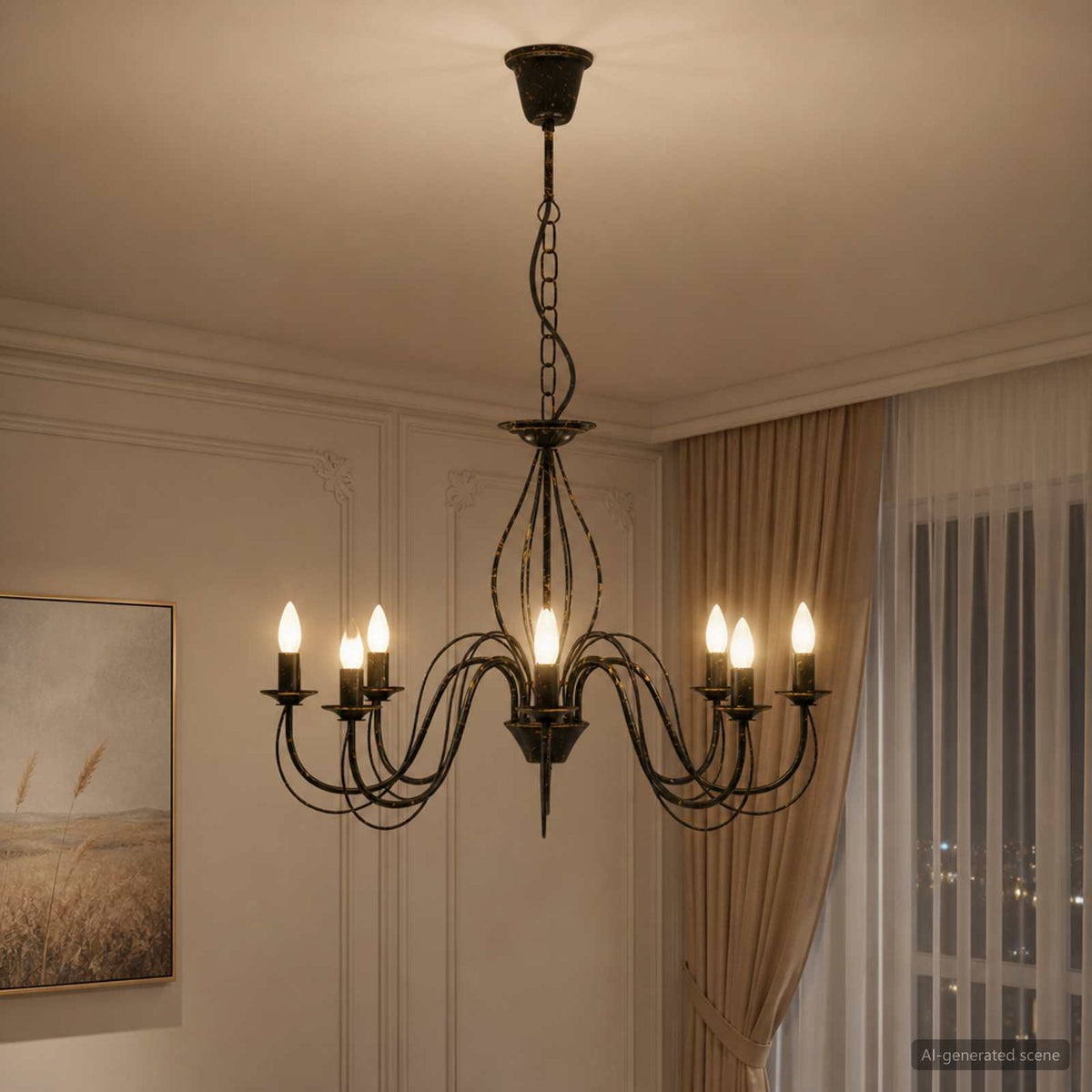 Adjustable Chandelier E14 Metal Antique Black Ø 78 x 101 cm