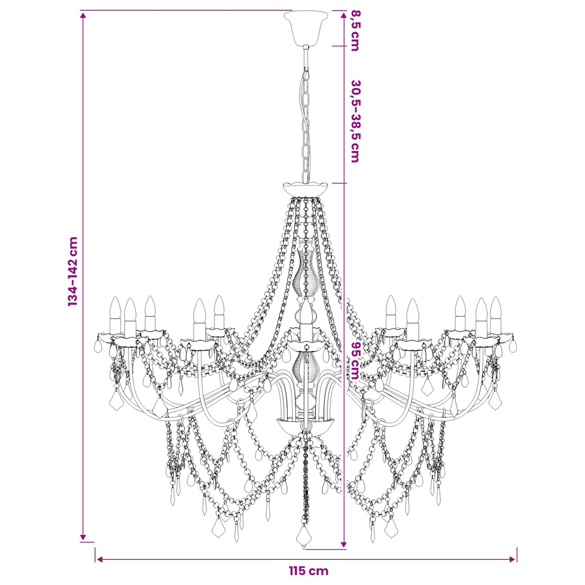 Adjustable Chandelier with Beads E14 Metal and Acrylic Black
