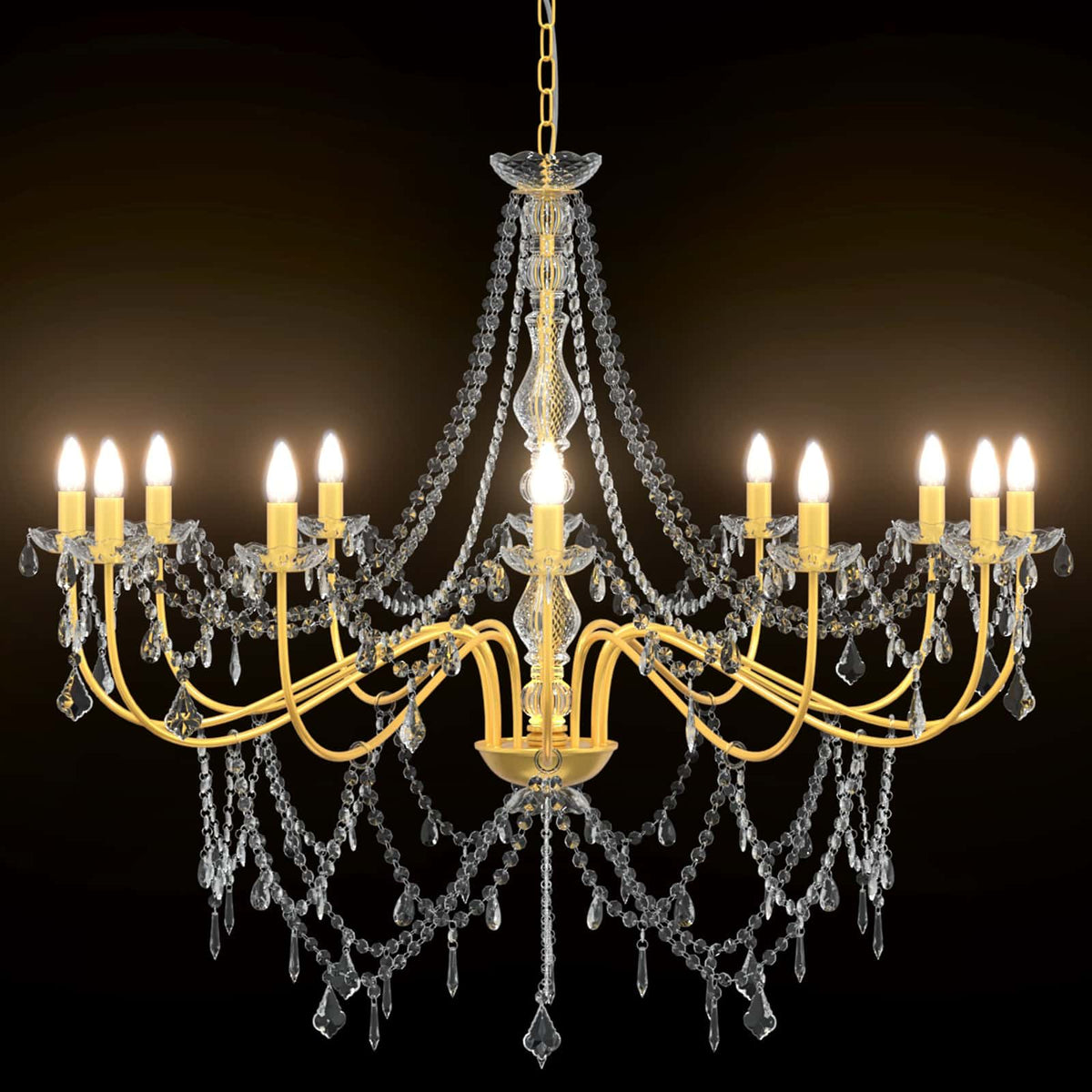 Adjustable Chandelier with Beads E14 Metal and Acrylic Gold