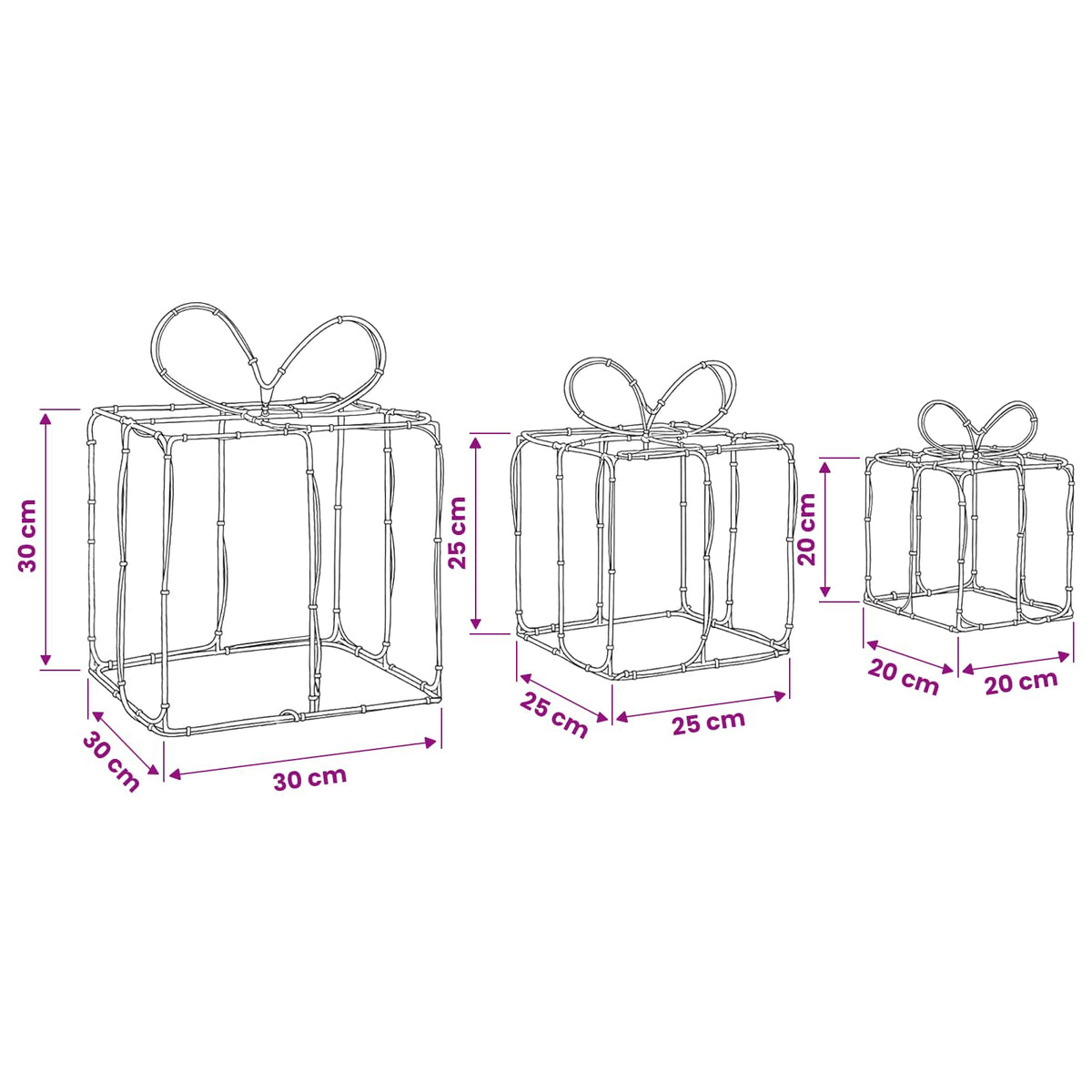 Christmas Lighted Gift Boxes LOVIISA 3 pcs 360 LEDs Warm White