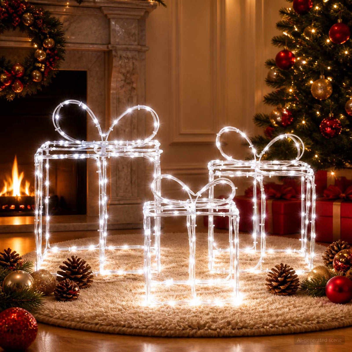 Christmas Lighted Gift Boxes LOVIISA 3 pcs 360 LEDs Cold White
