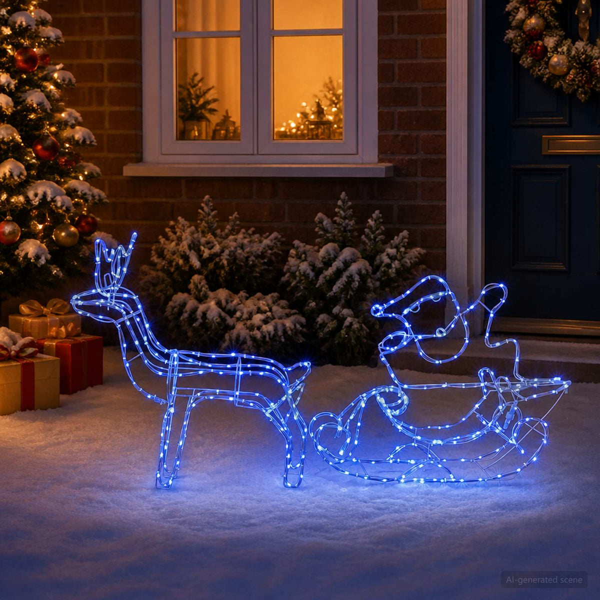Reindeer and Sleigh Christmas Decoration LOVIISA 320 LEDs Blue