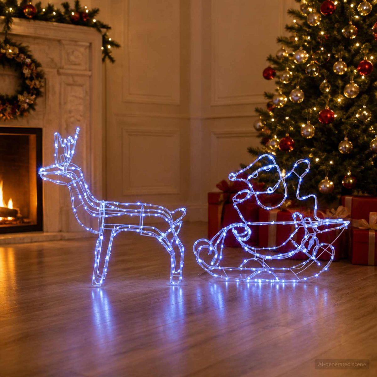 Reindeer and Sleigh Christmas Decoration LOVIISA 320 LEDs Blue