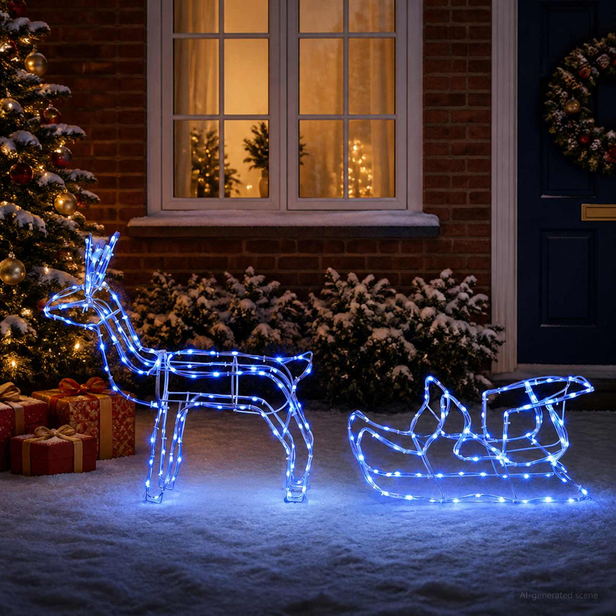 Reindeer and Sleigh Christmas Decoration LOVIISA 240 LEDs Blue