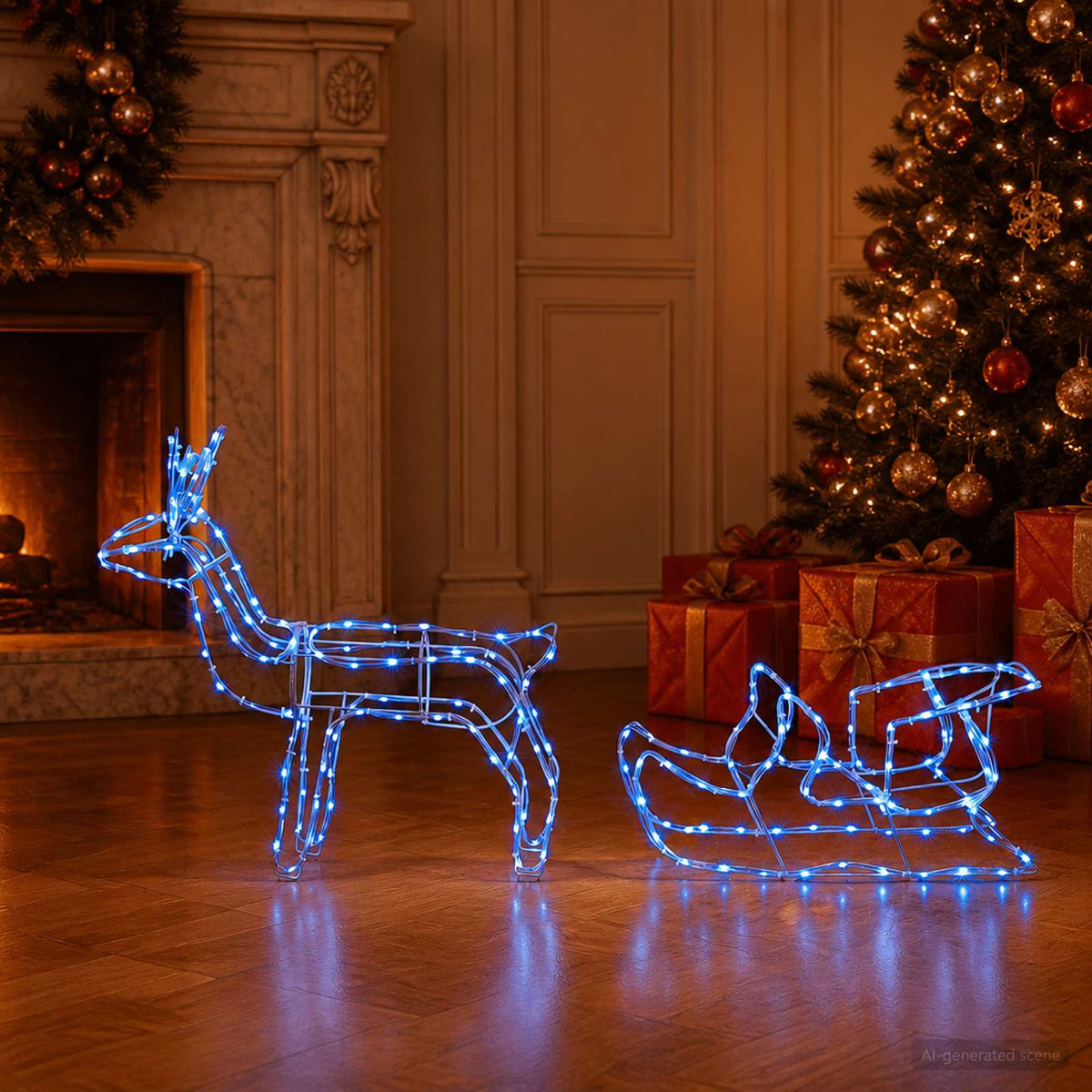 Reindeer and Sleigh Christmas Decoration LOVIISA 240 LEDs Blue