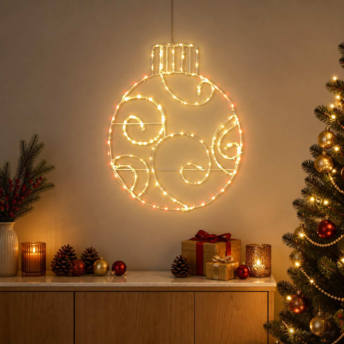 LED Sign Bauble LOVIISA 160 LEDs Red 55 x 65 cm