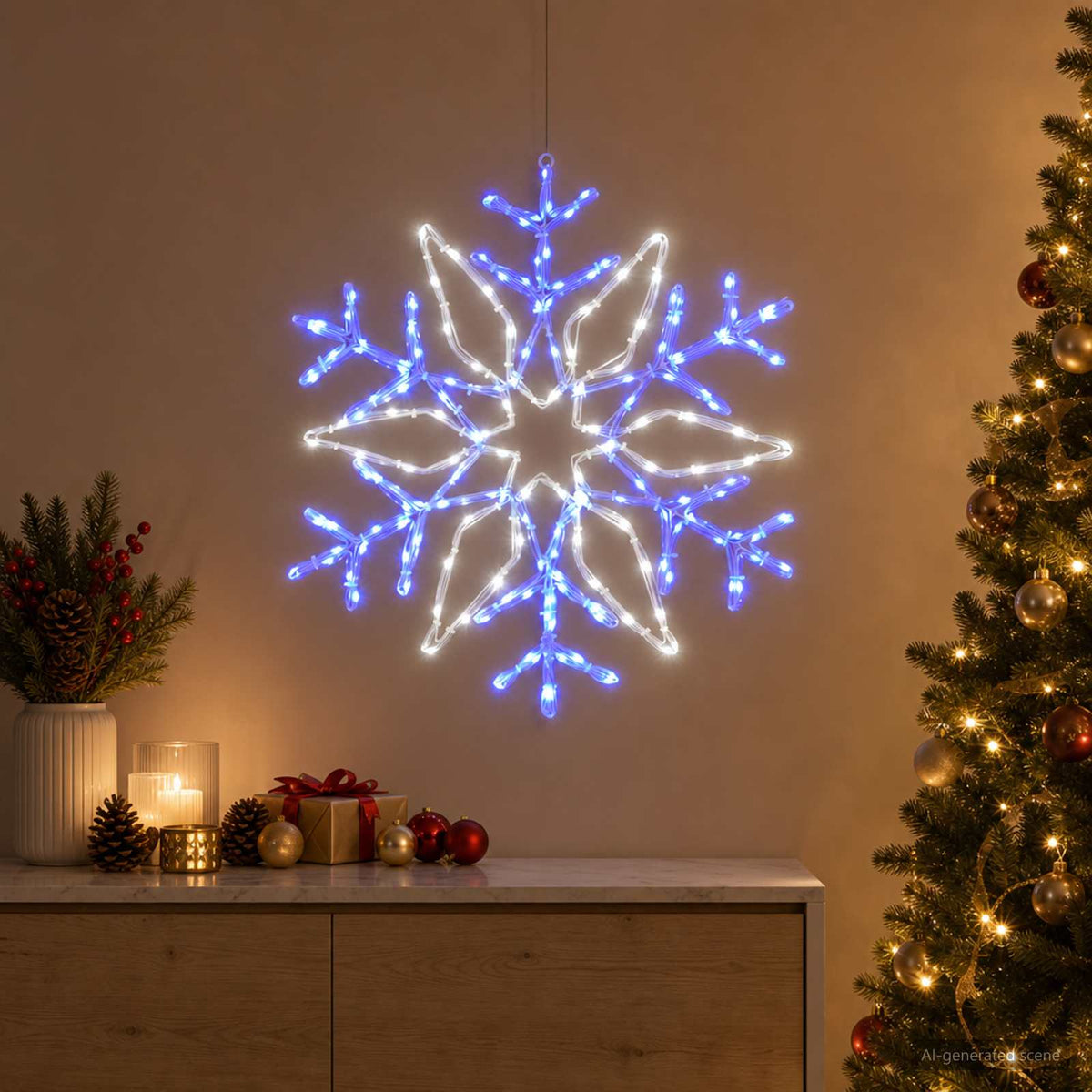 Christmas Snowflake Lights LOVIISA 140 LEDs Cold White Ø 55 cm