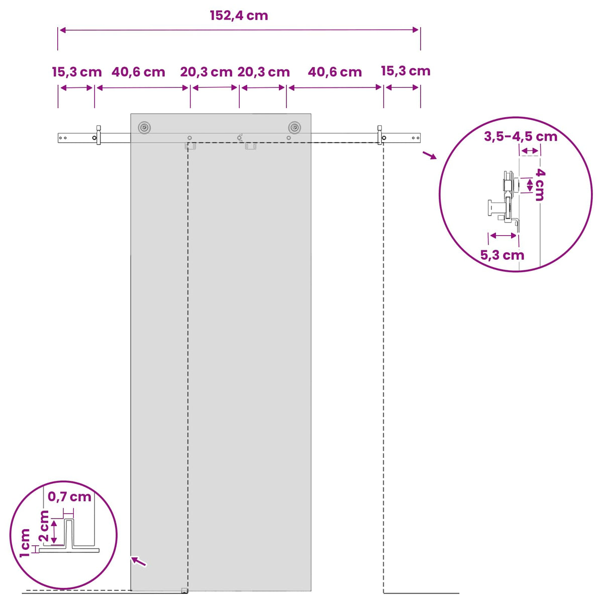 Sliding Door Hardware Kit 152.4 cm Steel Black