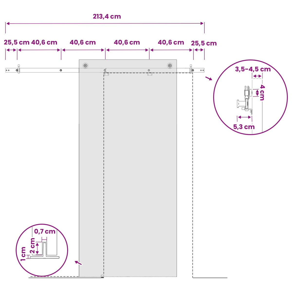 Sliding Door Hardware Kit 213.4 cm Steel Black