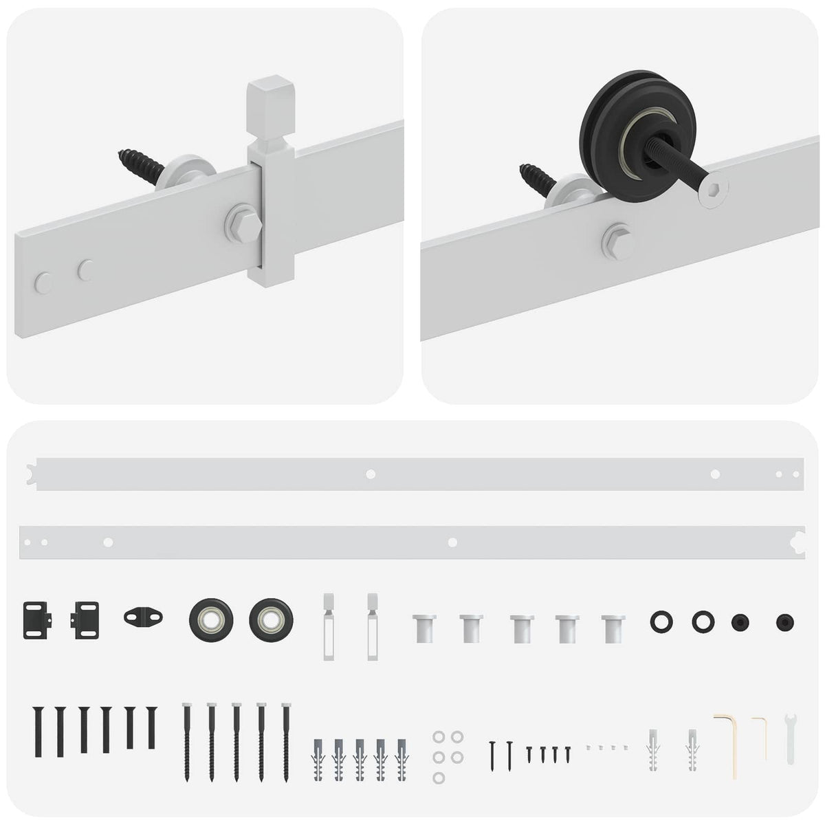 Sliding Door Hardware Kit 183 cm Steel White