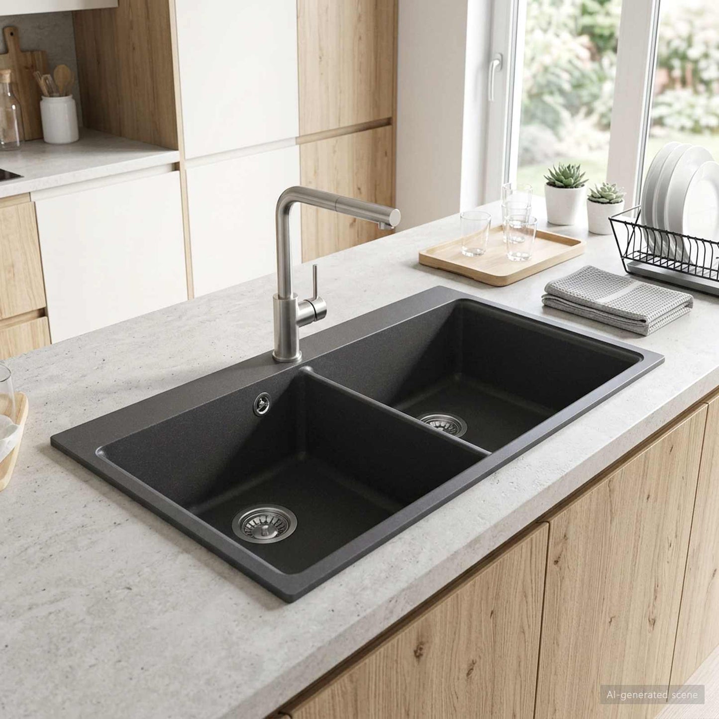 Kitchen Sink Double Basin Granite 86 x 51 x 30 cm Graphite