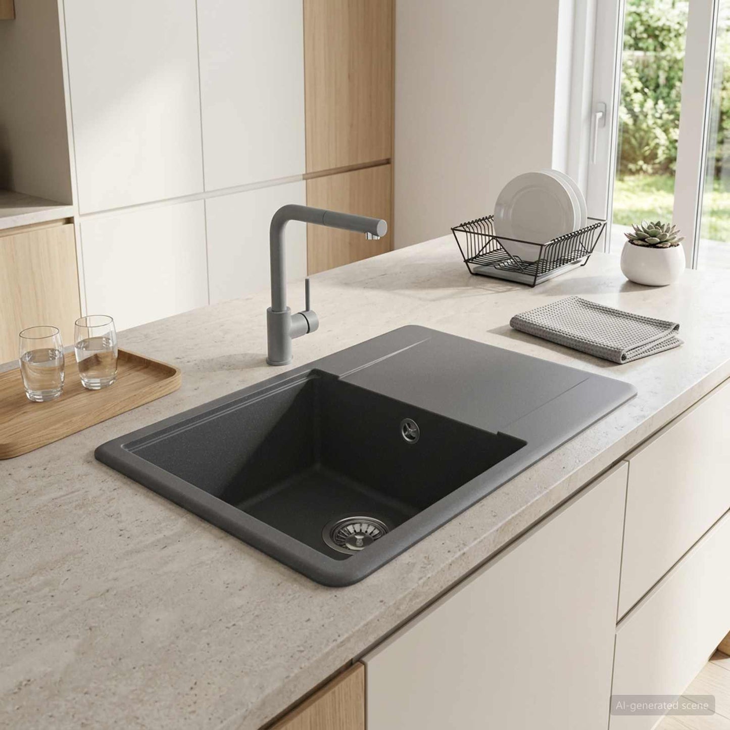 Kitchen Sink Single Basin Granite 56 x 46 x 19 cm Graphite