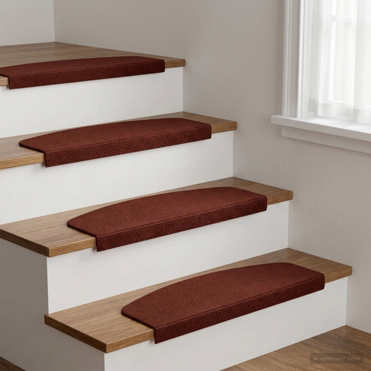 Stair Mats 15 pcs 56 x 17 x 3 cm Burgundy Polyester Half-round
