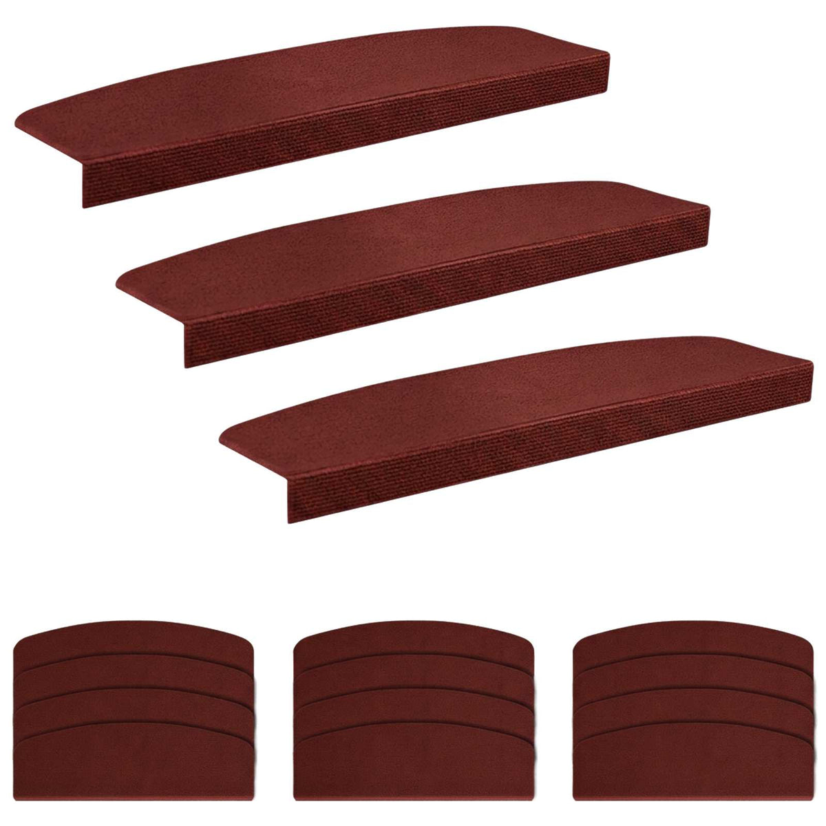 Stair Mats 15 pcs 56 x 17 x 3 cm Burgundy Polyester Half-round