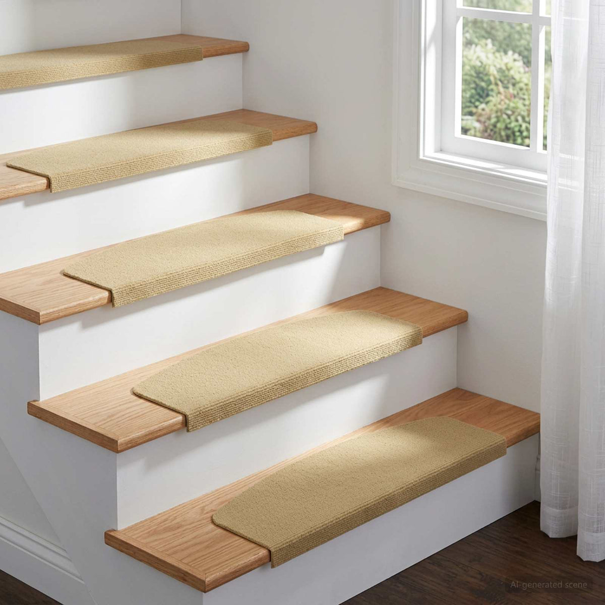 Stair Mats 15 pcs 65 x 21 x 4 cm Beige Polyester Half-round