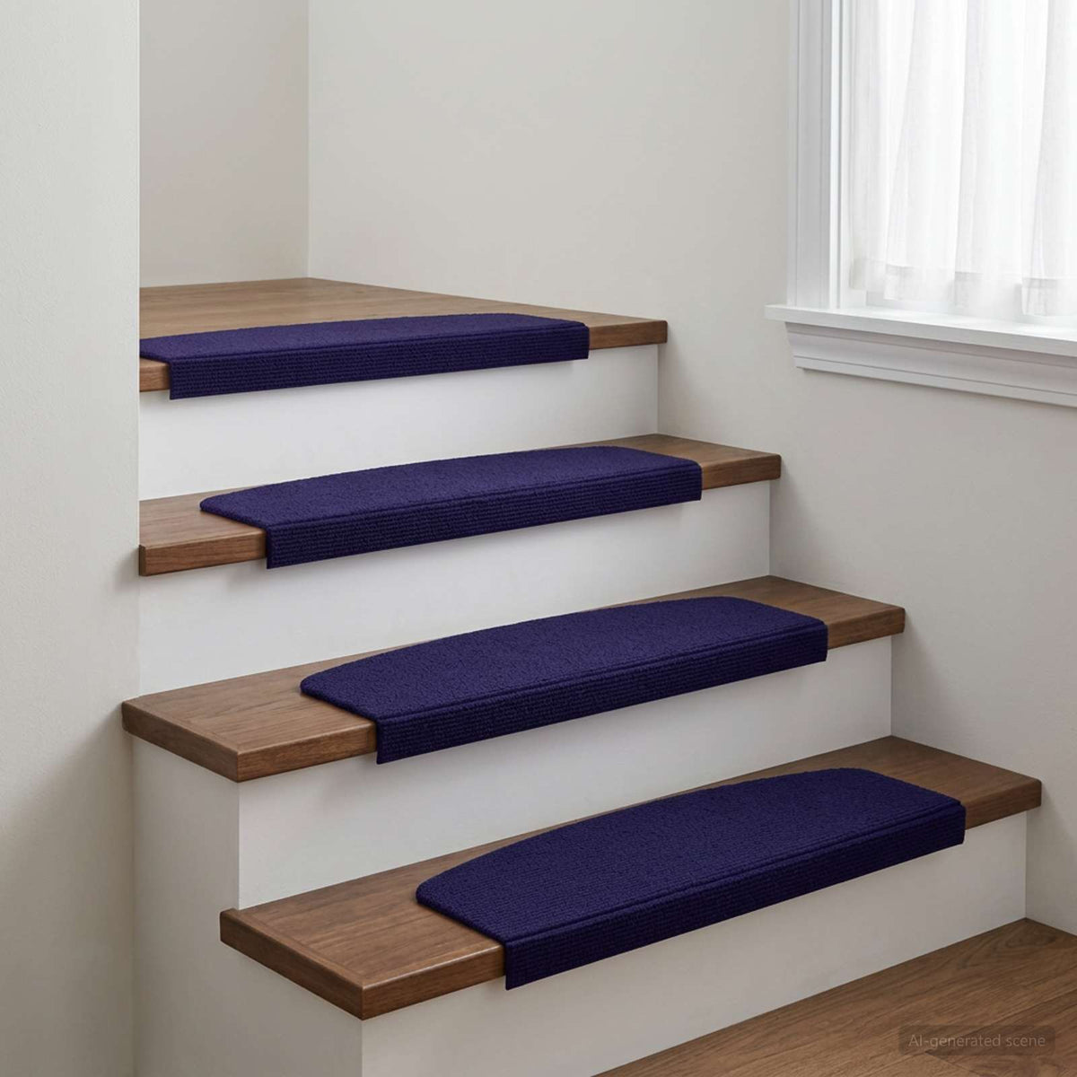 Stair Mats 15 pcs 65 x 21 x 4 cm Blue Polyester Half-round