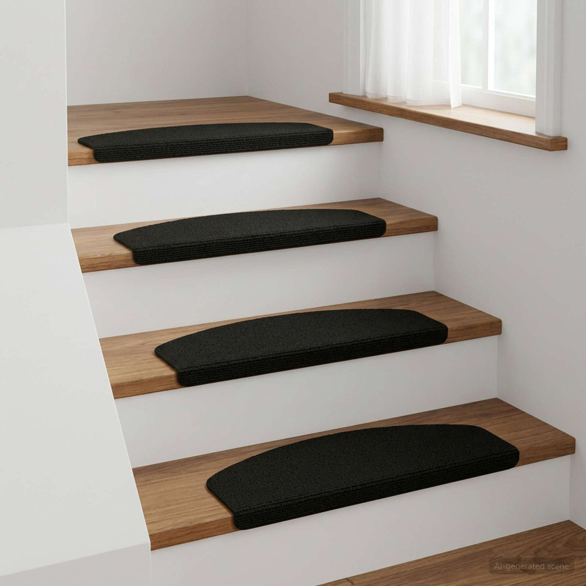 Stair Mats 15 pcs 65 x 21 x 4 cm Black Polyester Half-round