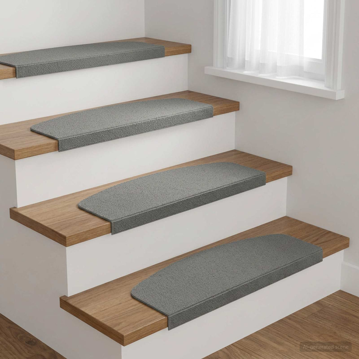 Stair Mats 15 pcs 65 x 21 x 4 cm Light Grey Polyester