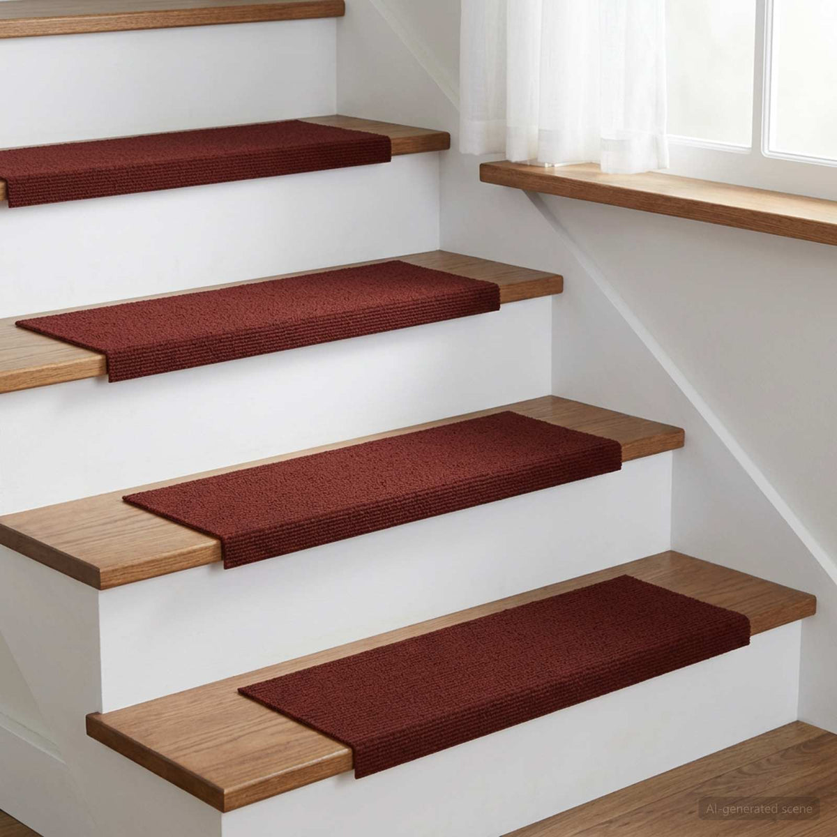 Stair Mats 15 pcs 65 x 21 x 4 cm Burgundy Polyester Rectangular