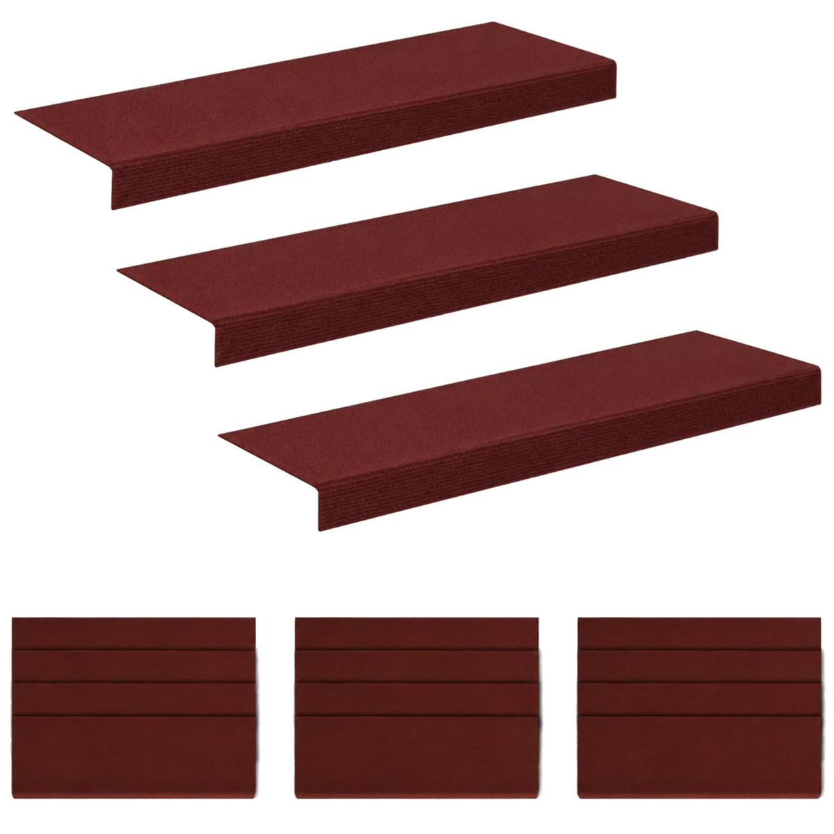 Stair Mats 15 pcs 65 x 21 x 4 cm Burgundy Polyester Rectangular