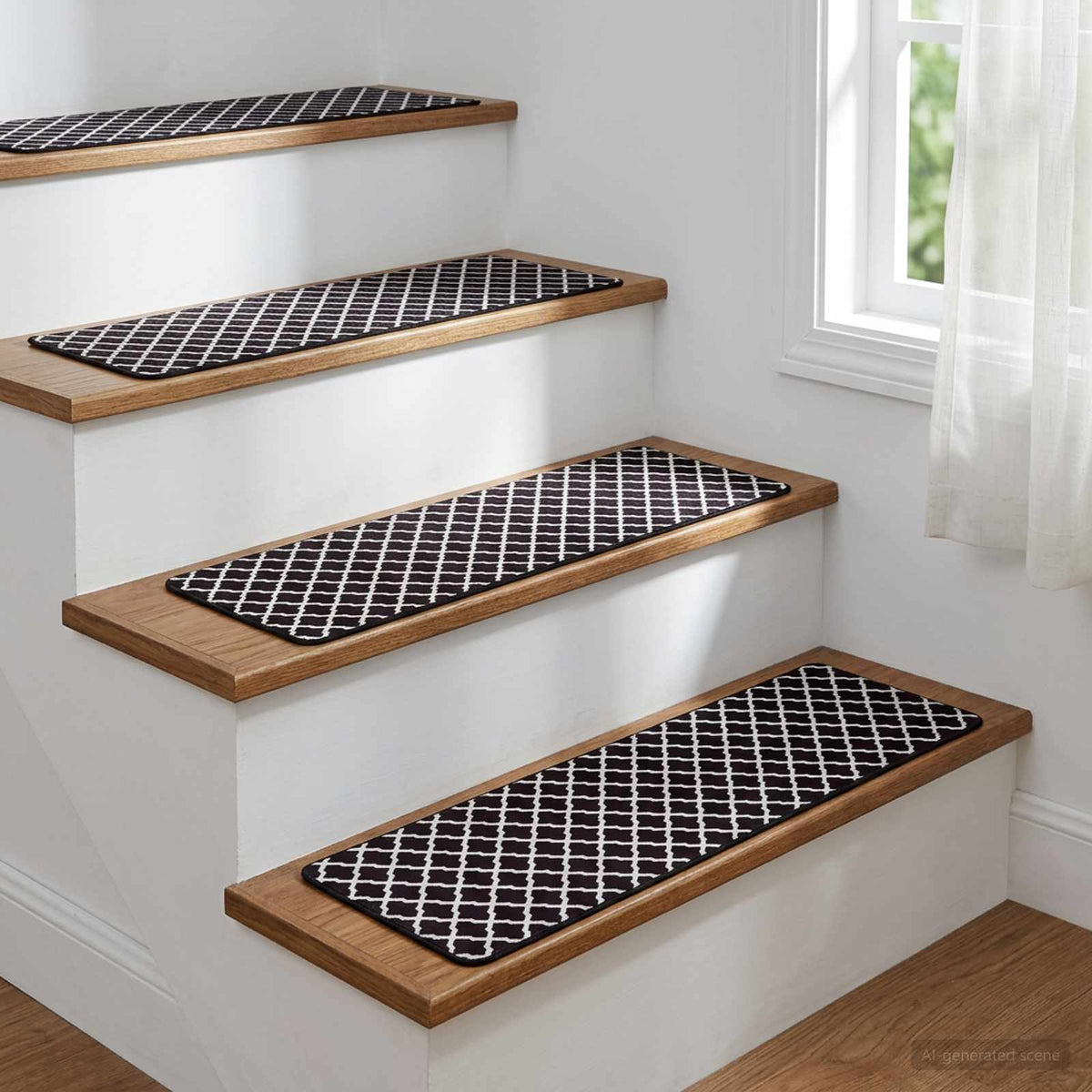 Stair Mats 15 pcs 76 x 20 cm Black and White Polyester