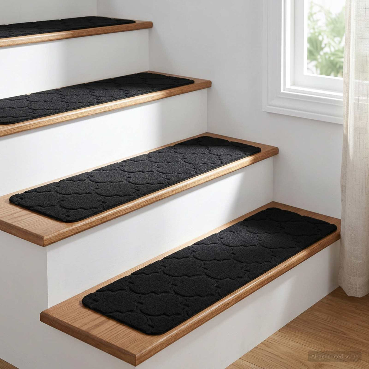Stair Mats 15 pcs 76 x 20 cm Black Polyester Rectangular