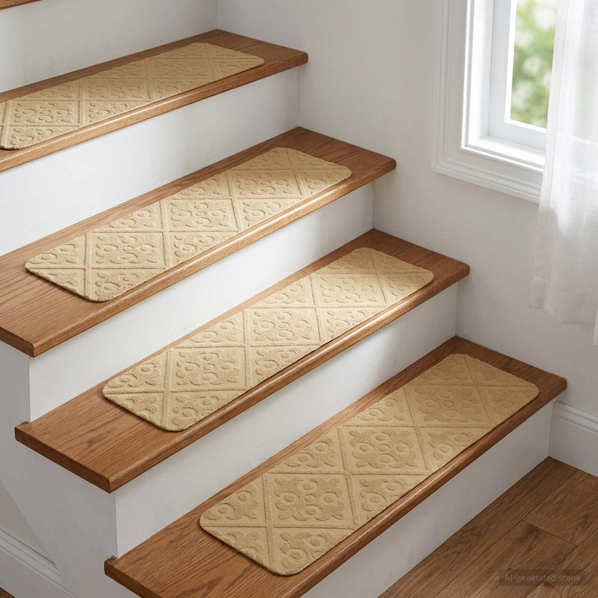 Stair Mats 15 pcs 76 x 20 cm Beige Polyester Rectangular