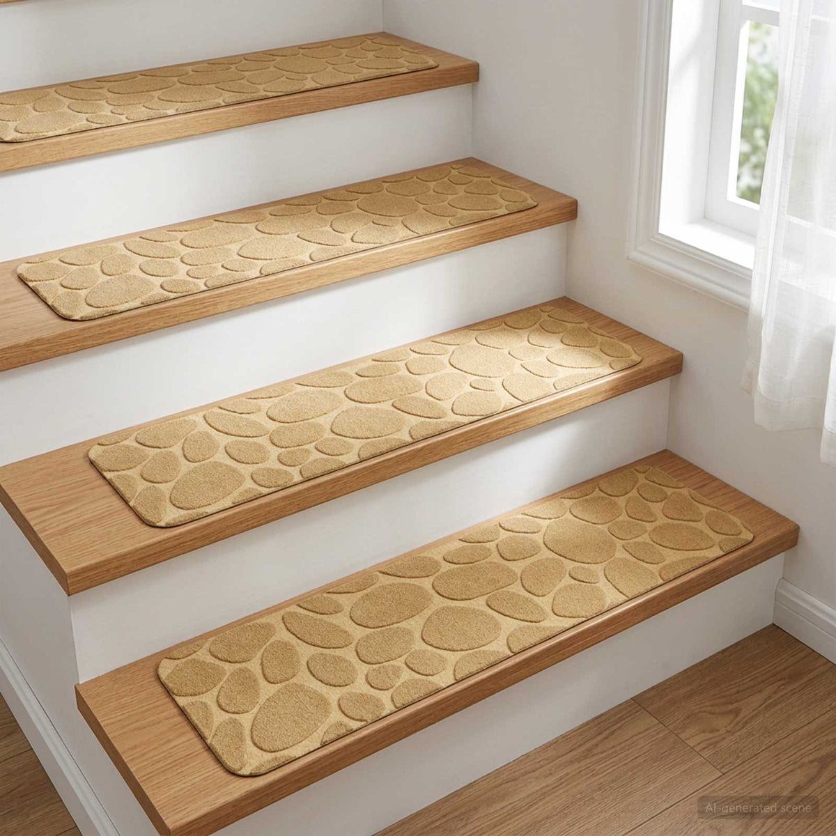 Stair Mats 15 pcs 76 x 20 cm Beige Polyester Rectangular