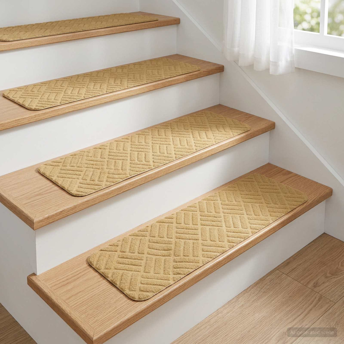 Stair Mats 15 pcs 76 x 20 cm Beige Polyester Rectangular