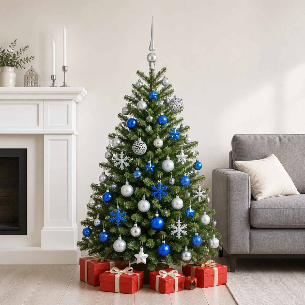 Christmas Ball Set 111 pcs Blue and Silver 6 cm Polystyrene